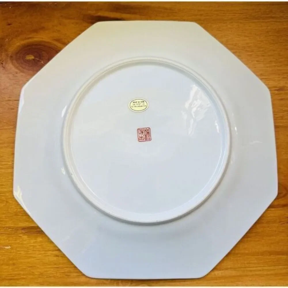 Vintage Octagon Green Dinner‎ Plate Peonies Bird AA Importing Co Made In Japan